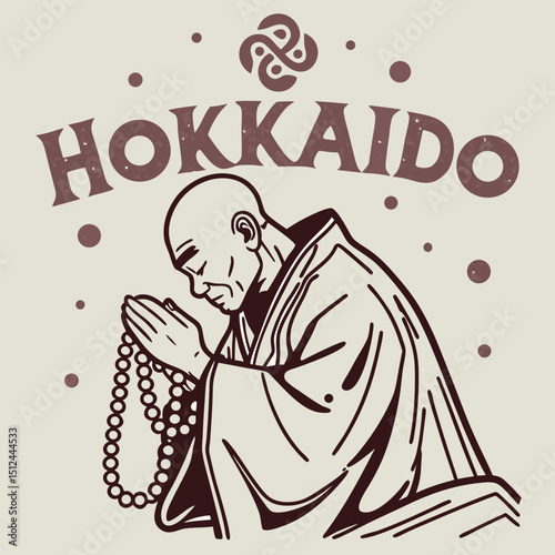 Embrace tranquility with this Hokkaido-themed t-shirt featuring a meditative monk in prayer. Perfect for showcasing your zen spirit and love for Japanese culture, this design is both serene and stylis