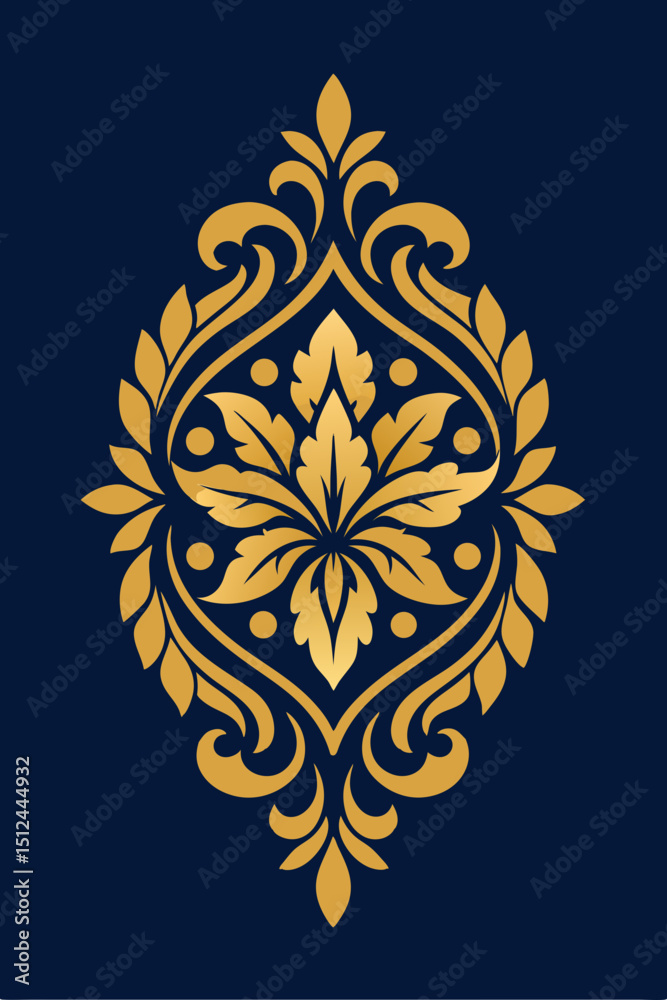 Fototapeta premium Ornamental Floral Emblem on Blue Background