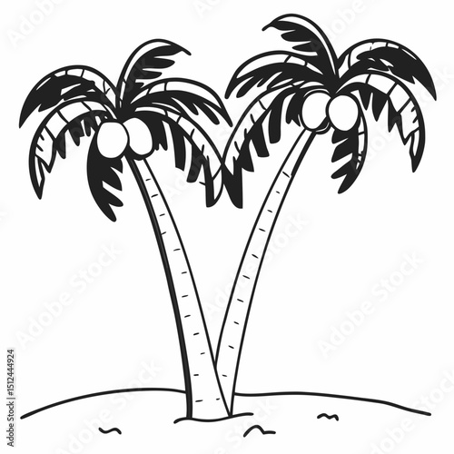 Twin Coconut Palm Trees Illustration