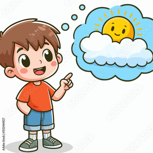 vector illustration of a child imagining