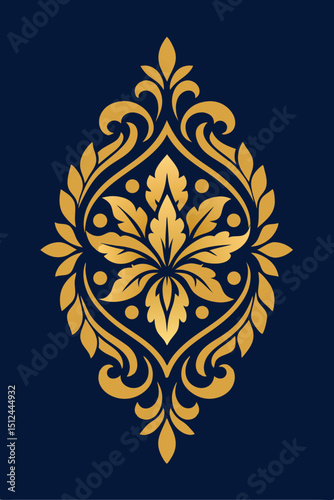  Ornamental Floral Emblem on Blue Background
