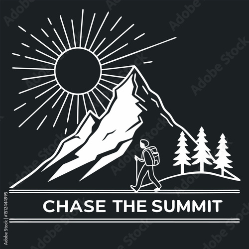 Embark on your outdoor adventures with this stylish t-shirt featuring a mountainous landscape and the inspiring phrase "Chase The Sunnit." Perfect for hikers and nature enthusiasts alike