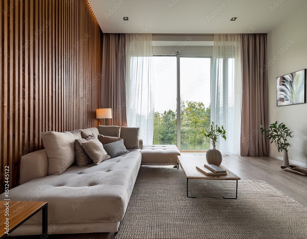 Fototapeta premium modern interior design living room with sofa home interior with window ai generative