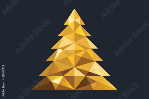 Festive golden triangle tree design with a dog illustration for Merry Christmas and Happy New Year celebrations perfect for holiday
