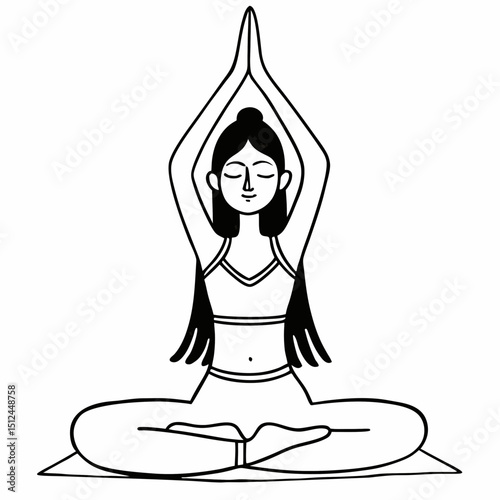 Woman meditating yoga pose line art illustration