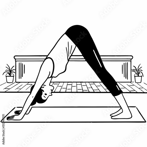 Woman doing downward facing dog yoga pose illustration