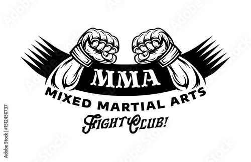 Logo label mixed martial arts with hand gloves MMA illustration