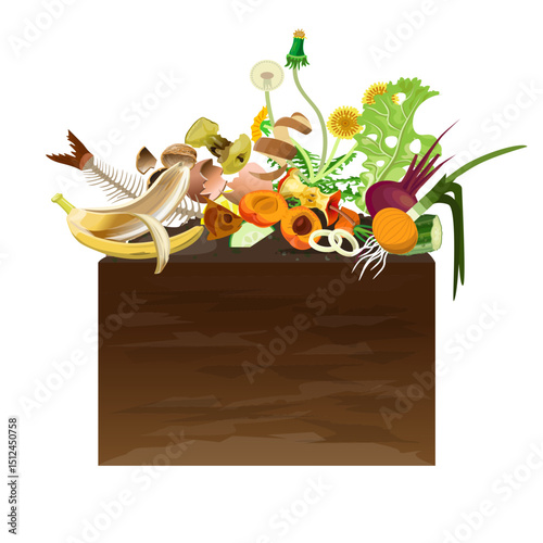 Compost pile. Food waste. Organic fertilizer. Fertile land. Vector illustration isolated on white background