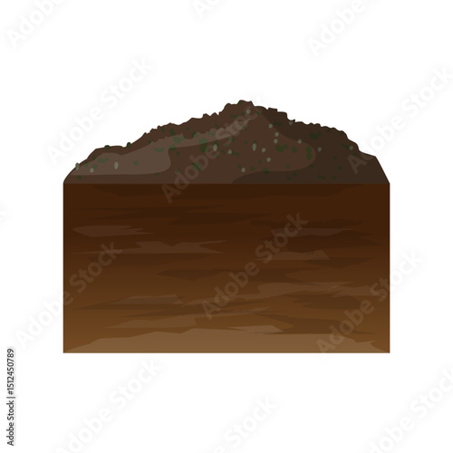 A pile of fertile land in a cut. Potting soil. Fertilized earth. Vector illustration isolated on white background