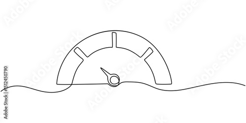 Speedometer continuous one line drawing. Speed indicator, Internet car speed. Performance concept. Speedometer set. Fast speed sign. Vector illustration, Vector illustration of a speedometer with red