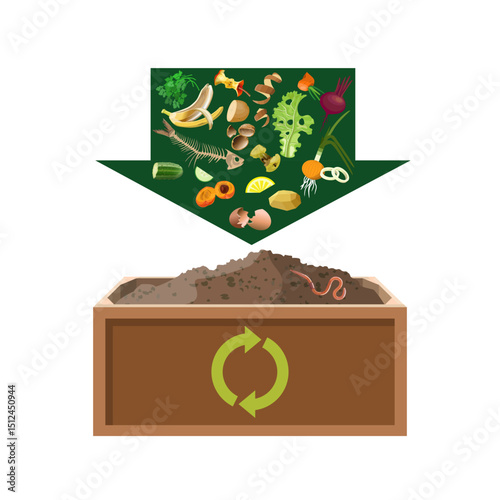 Compost recycling container with food waste vector