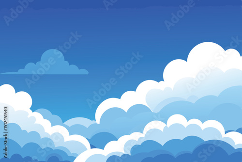 Realistic blue sky background with fluffy white clouds perfect for adding a serene and peaceful atmosphere to any design project