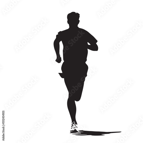 Marathon Runner Running Front Silhouette , black silhouettes isolated on white background