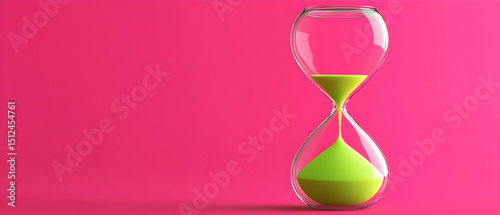 Pink Background Hourglass With Green Sand