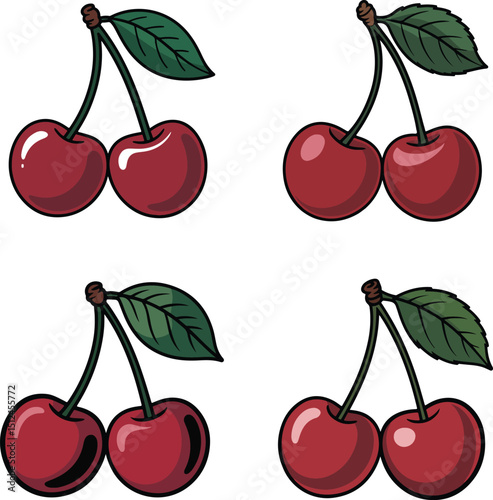 Red Cherry Pairs Vector Clipart Collection for Sweet Designs