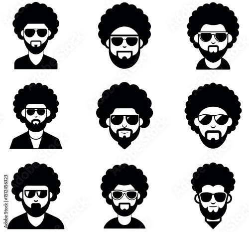 Afro Hairstyle Male Avatar Icons with Sunglasses