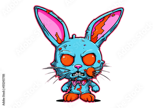 Aggressive Zombie Bunny Illustration  A Spooky and Cute Halloween Design, Perfect for T-shirts, Posters, and More