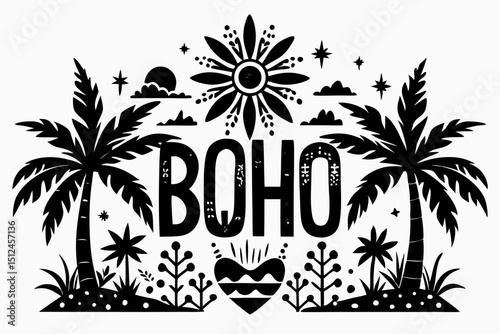boho summer sihouette black vector