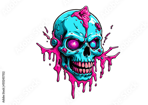 Neon Zombie Skull Illustration Gory, Colorful, and Visually Striking Artwork