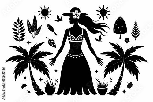 boho summer sihouette black vector