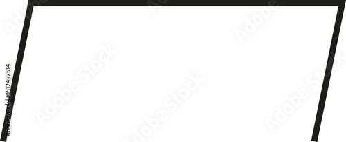A thick outlined long horizontal rectangular shape with a slightly sloping side and no side opening.