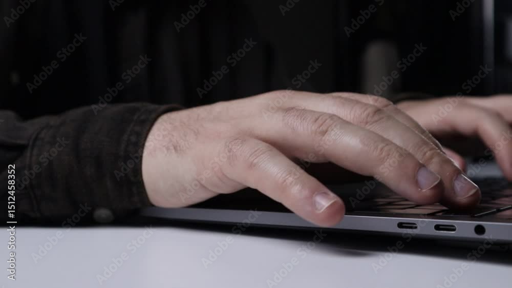 A software developer works at a laptop, erasing a bug in the code