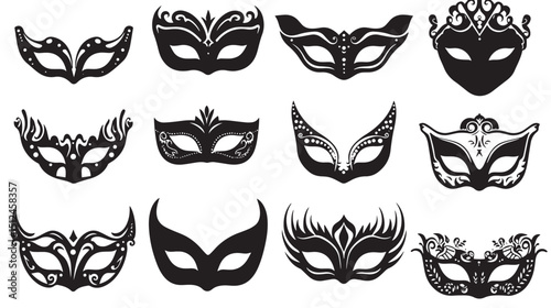 Masquerade Ball Silhouette Masks Vector , black silhouettes isolated on white background