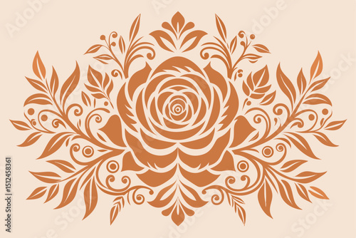 Elegant rose gold decorative pattern with floral elements suitable for backgrounds textiles wallpaper and sophisticated design projects creating a luxurious