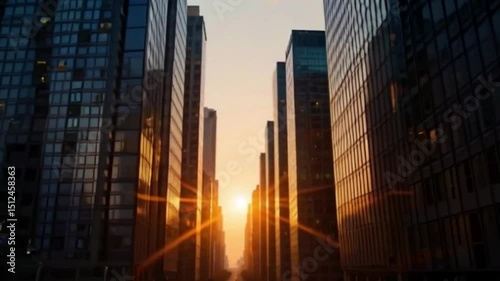 City skyline at sunrise