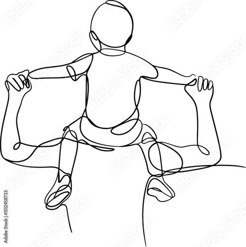 Continuous one line drawing of Child on Parent's Shoulders 