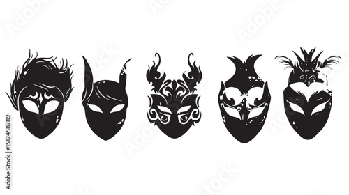 Masquerade Ball Silhouette Masks Vector , black silhouettes isolated on white background