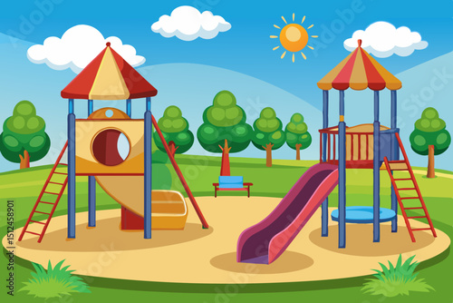 Kids' playground equipment in Park kindergarten school Vector illustration