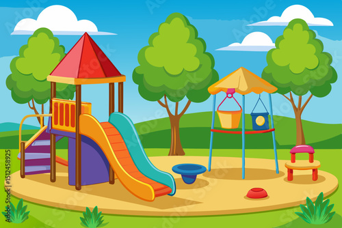 Kids' playground equipment in Park kindergarten school Vector illustration
