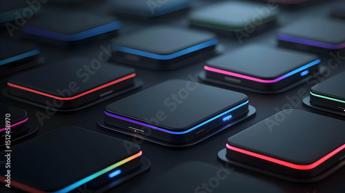 Abstract Futuristic Glowing Square Digital Panels