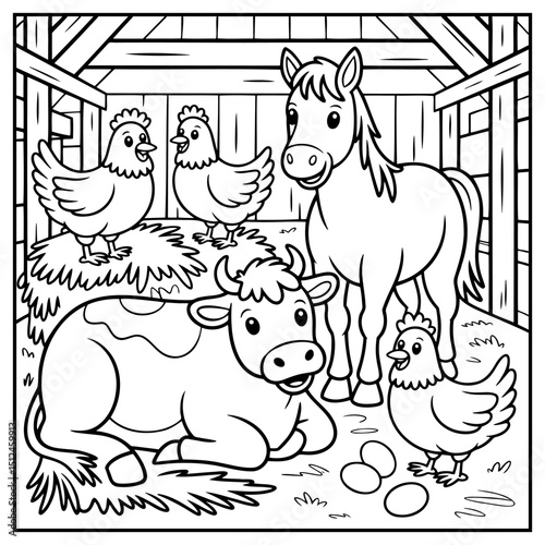Black and White Cartoon Illustration of Farm Animal Characters Group Coloring Book