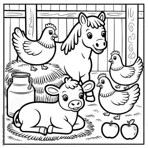 Coloring Page Outline Of farm animals. Vector Illustration.