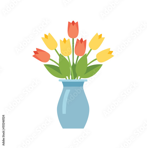 Colorful tulips in a light blue vase spring flowers