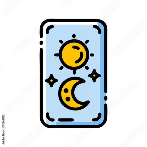 Symbols of the sun and moon depicted on the cover of a deck of fortune-telling cards