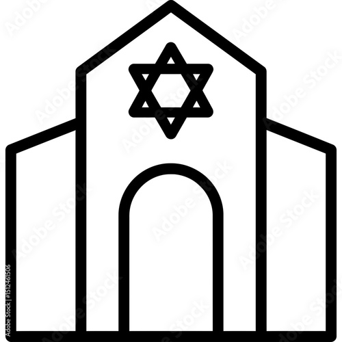 Outline of synagogue facade with Star of David