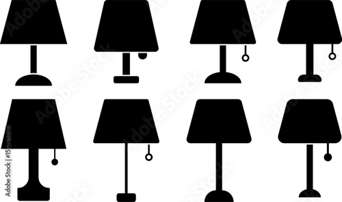 table lamp icon set. electric lamp symbol. fuel and power generation. home decor elements
