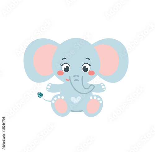 Adorable baby elephant sitting cute cartoon illustration