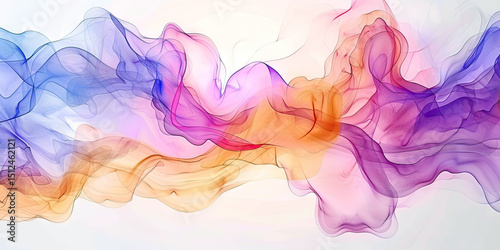Abstract colorful flowing smoke or paint design with white background