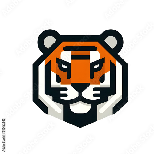 Geometric Tiger Head Illustration  Bold Stripes, Powerful Design