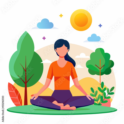 Global Wellness Day Vector Illustration - Healthy Lifestyle, Yoga, Nature, Fitness Concept