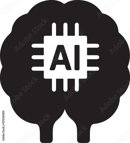 Silhouette of an AI chip inside a brain, symbolizing artificial intelligence, neural technology, machine learning, and advanced computing concepts.