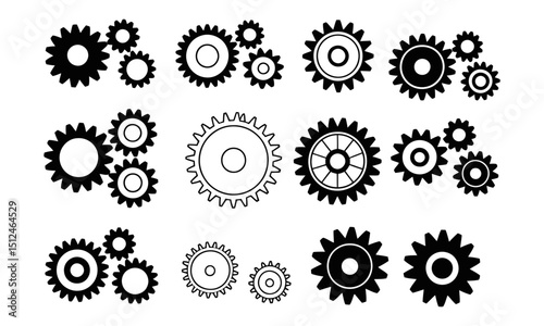 Gear and Cogwheel Silhouette Vector Set, Mechanical and Industrial Icon Collection, Engineering and Machinery Symbols