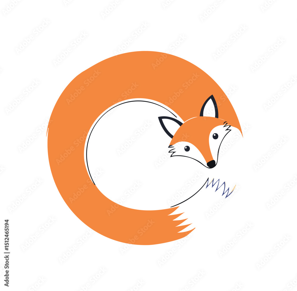 Fototapeta premium Cute orange fox curled in a circle shape