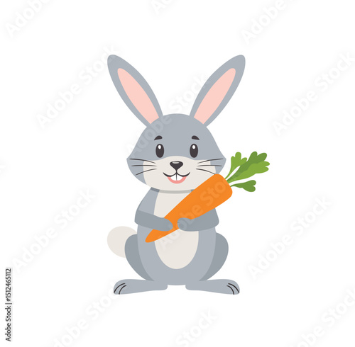 Cute gray bunny holding a carrot vegetable