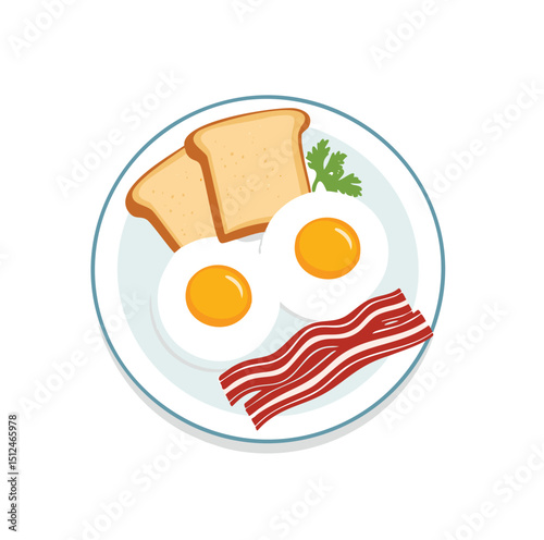 Delicious breakfast plate two fried eggs bacon toast