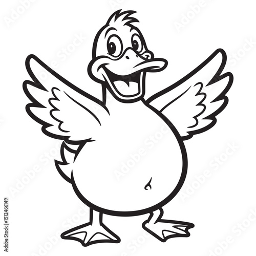 Cartoon Duck with Open Wings Line Art Ready for Coloring Fun